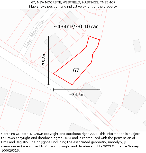 67, NEW MOORSITE, WESTFIELD, HASTINGS, TN35 4QP: Plot and title map