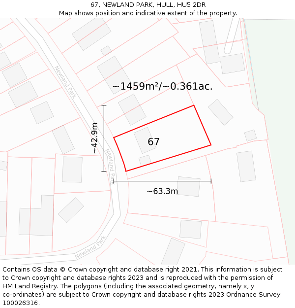 67, NEWLAND PARK, HULL, HU5 2DR: Plot and title map