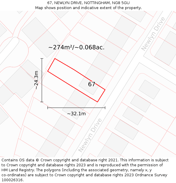 67, NEWLYN DRIVE, NOTTINGHAM, NG8 5GU: Plot and title map