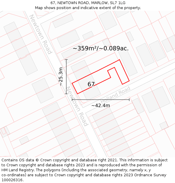67, NEWTOWN ROAD, MARLOW, SL7 1LG: Plot and title map