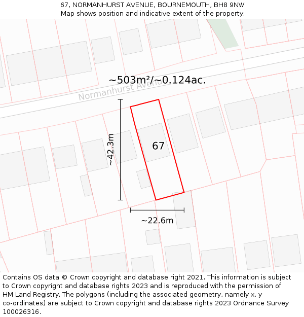 67, NORMANHURST AVENUE, BOURNEMOUTH, BH8 9NW: Plot and title map