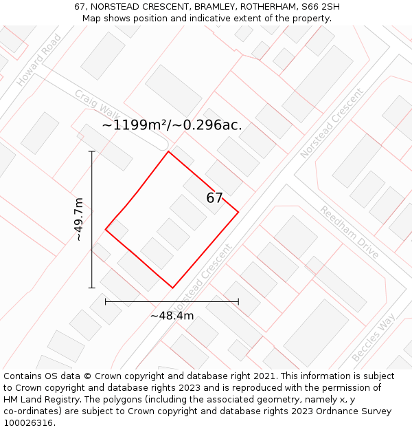 67, NORSTEAD CRESCENT, BRAMLEY, ROTHERHAM, S66 2SH: Plot and title map