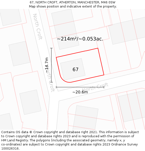 67, NORTH CROFT, ATHERTON, MANCHESTER, M46 0SW: Plot and title map