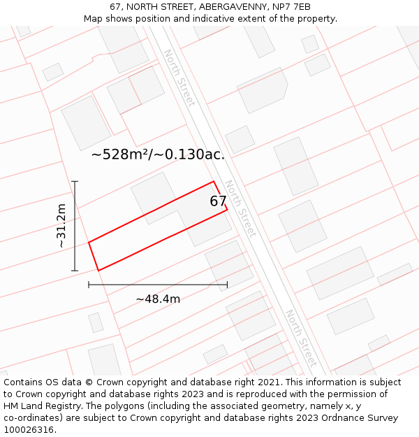 67, NORTH STREET, ABERGAVENNY, NP7 7EB: Plot and title map