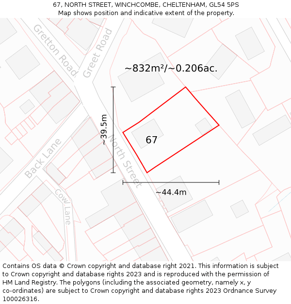 67, NORTH STREET, WINCHCOMBE, CHELTENHAM, GL54 5PS: Plot and title map