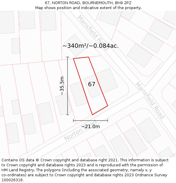 67, NORTON ROAD, BOURNEMOUTH, BH9 2PZ: Plot and title map