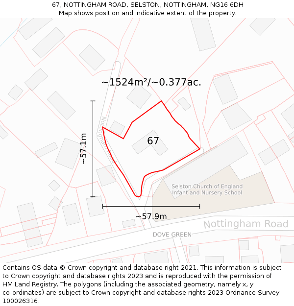 67, NOTTINGHAM ROAD, SELSTON, NOTTINGHAM, NG16 6DH: Plot and title map