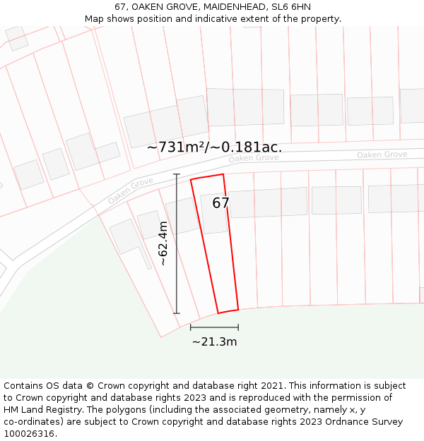 67, OAKEN GROVE, MAIDENHEAD, SL6 6HN: Plot and title map