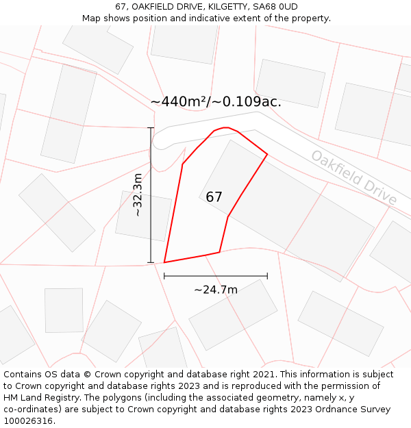 67, OAKFIELD DRIVE, KILGETTY, SA68 0UD: Plot and title map