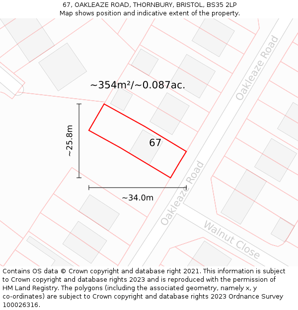 67, OAKLEAZE ROAD, THORNBURY, BRISTOL, BS35 2LP: Plot and title map