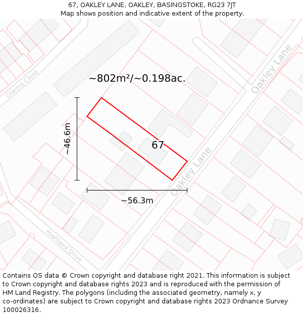 67, OAKLEY LANE, OAKLEY, BASINGSTOKE, RG23 7JT: Plot and title map