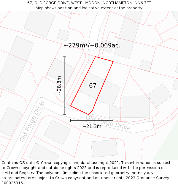67, OLD FORGE DRIVE, WEST HADDON, NORTHAMPTON, NN6 7ET: Plot and title map