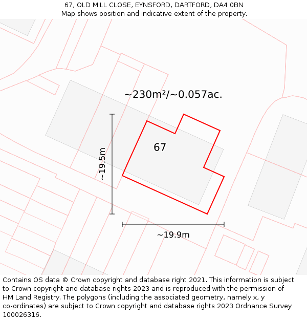 67, OLD MILL CLOSE, EYNSFORD, DARTFORD, DA4 0BN: Plot and title map