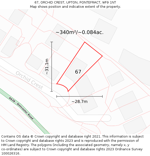 67, ORCHID CREST, UPTON, PONTEFRACT, WF9 1NT: Plot and title map
