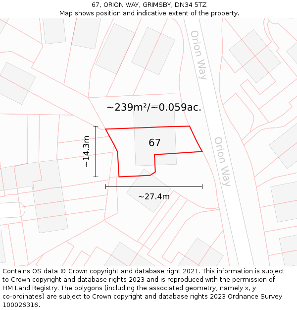 67, ORION WAY, GRIMSBY, DN34 5TZ: Plot and title map