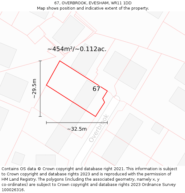 67, OVERBROOK, EVESHAM, WR11 1DD: Plot and title map
