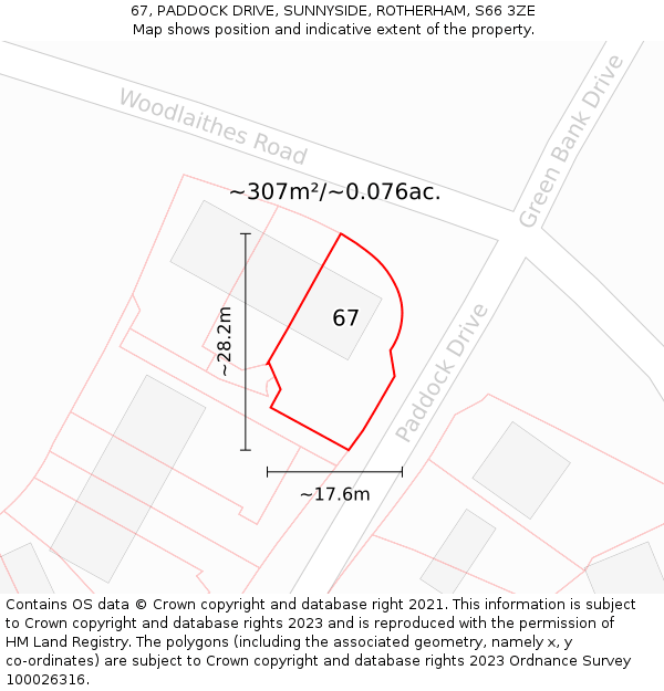 67, PADDOCK DRIVE, SUNNYSIDE, ROTHERHAM, S66 3ZE: Plot and title map