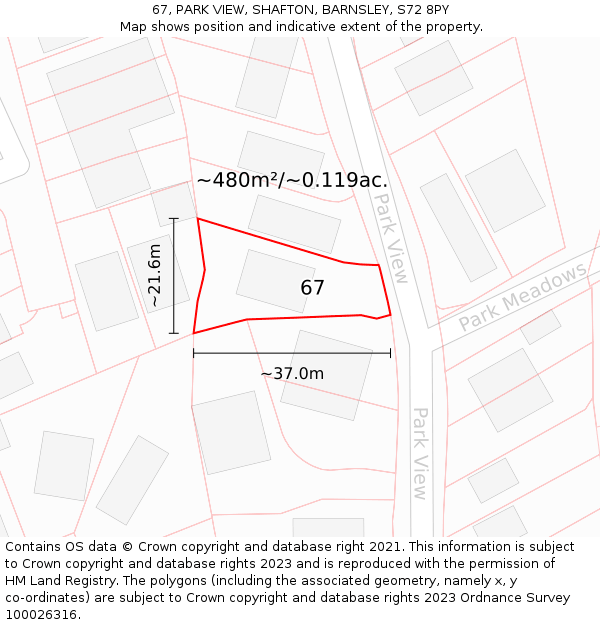67, PARK VIEW, SHAFTON, BARNSLEY, S72 8PY: Plot and title map