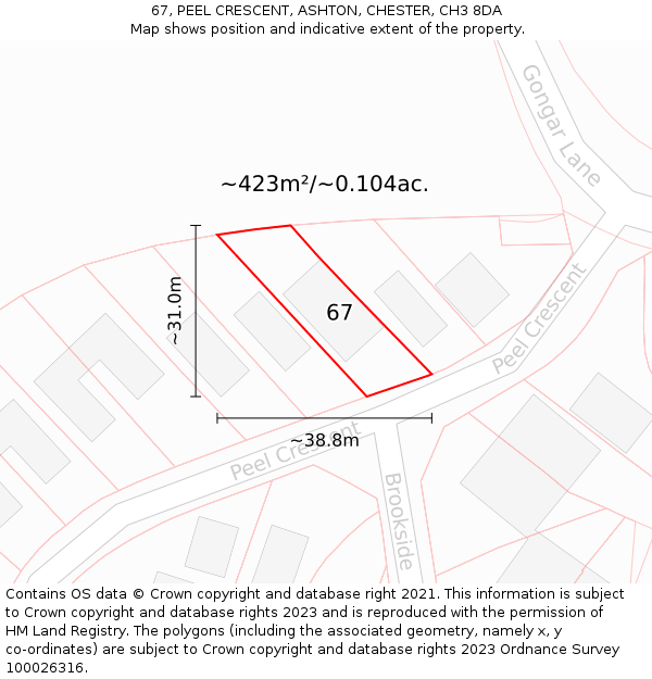 67, PEEL CRESCENT, ASHTON, CHESTER, CH3 8DA: Plot and title map