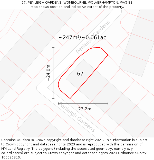 67, PENLEIGH GARDENS, WOMBOURNE, WOLVERHAMPTON, WV5 8EJ: Plot and title map