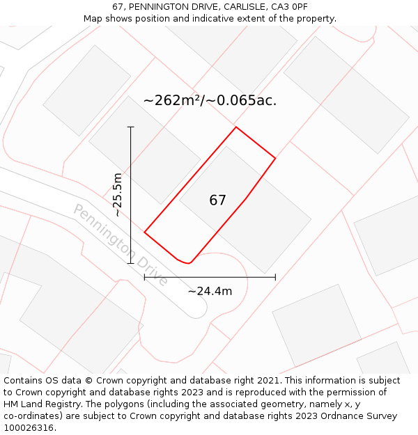 67, PENNINGTON DRIVE, CARLISLE, CA3 0PF: Plot and title map