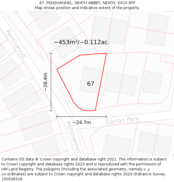 67, PENSHANNEL, NEATH ABBEY, NEATH, SA10 6PP: Plot and title map