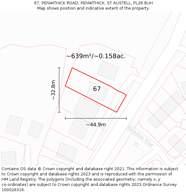 67, PENWITHICK ROAD, PENWITHICK, ST AUSTELL, PL26 8UH: Plot and title map