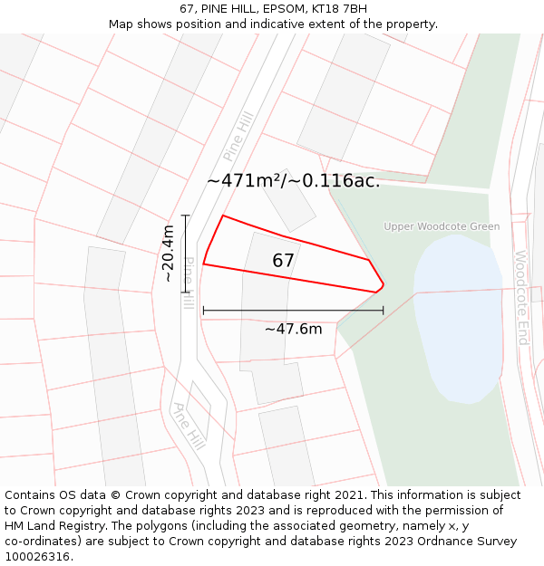 67, PINE HILL, EPSOM, KT18 7BH: Plot and title map