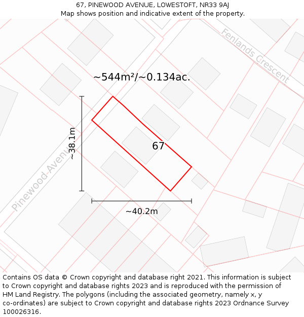 67, PINEWOOD AVENUE, LOWESTOFT, NR33 9AJ: Plot and title map