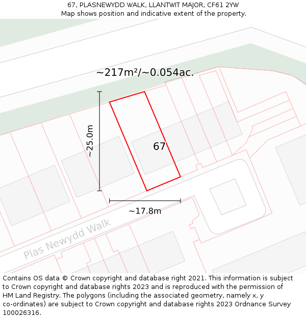 67, PLASNEWYDD WALK, LLANTWIT MAJOR, CF61 2YW: Plot and title map