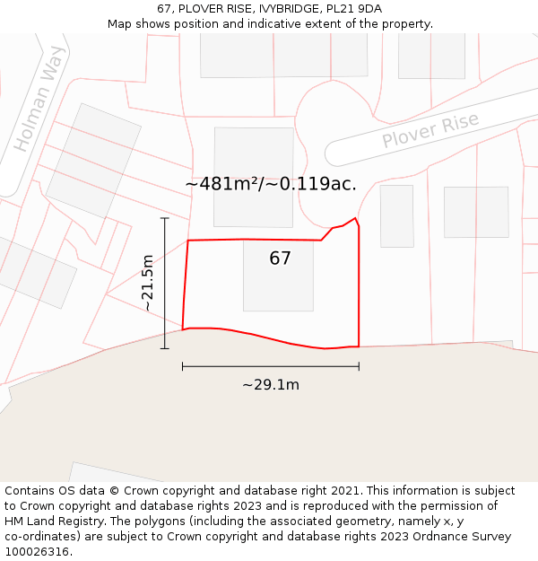 67, PLOVER RISE, IVYBRIDGE, PL21 9DA: Plot and title map