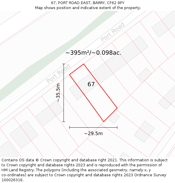 67, PORT ROAD EAST, BARRY, CF62 9PY: Plot and title map