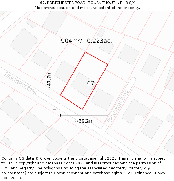 67, PORTCHESTER ROAD, BOURNEMOUTH, BH8 8JX: Plot and title map