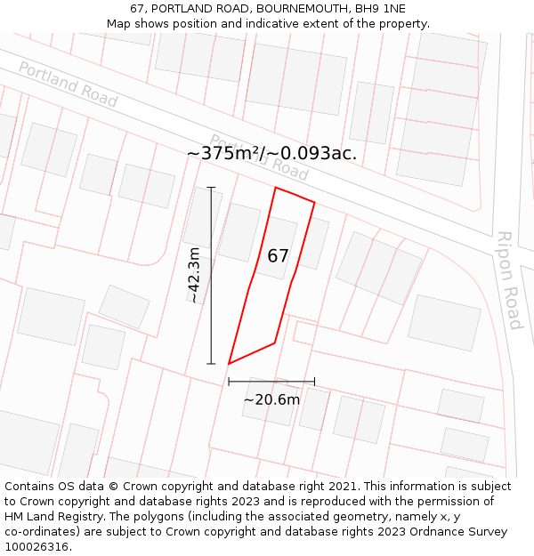 67, PORTLAND ROAD, BOURNEMOUTH, BH9 1NE: Plot and title map