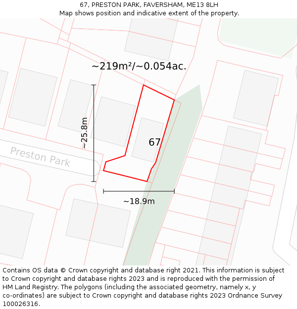 67, PRESTON PARK, FAVERSHAM, ME13 8LH: Plot and title map