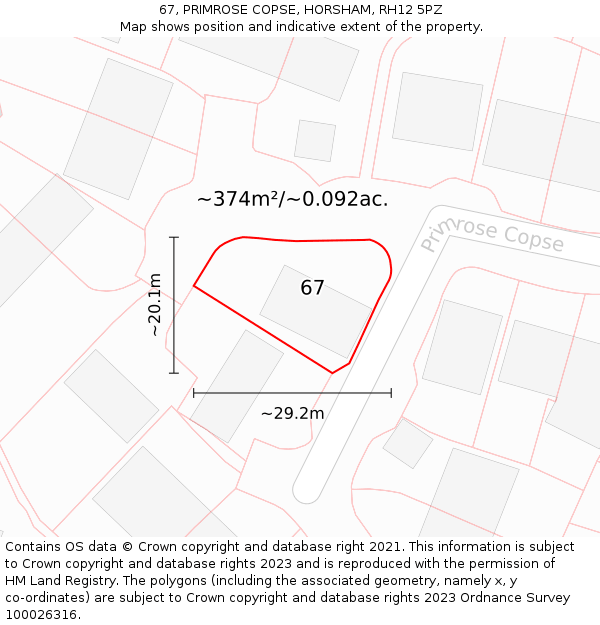 67, PRIMROSE COPSE, HORSHAM, RH12 5PZ: Plot and title map