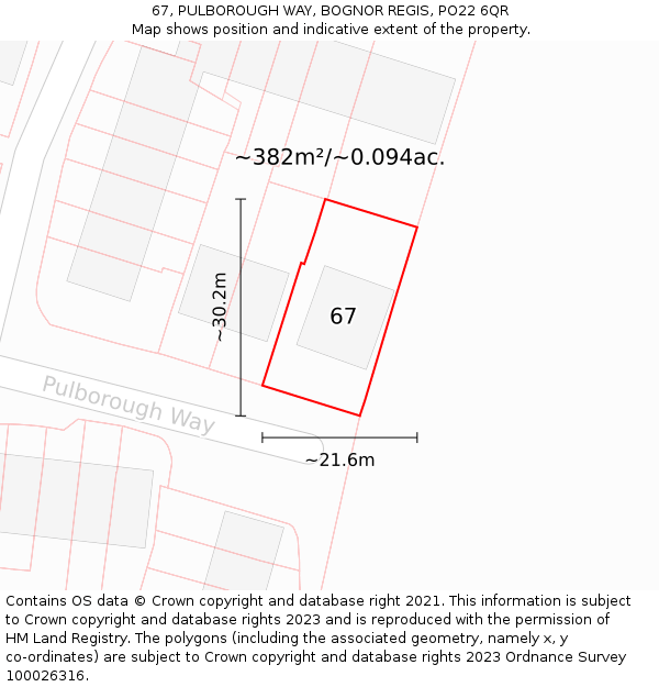 67, PULBOROUGH WAY, BOGNOR REGIS, PO22 6QR: Plot and title map