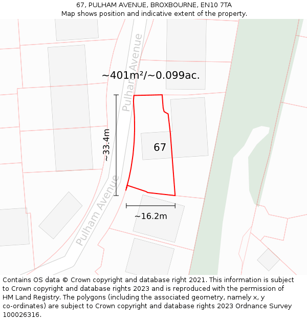 67, PULHAM AVENUE, BROXBOURNE, EN10 7TA: Plot and title map