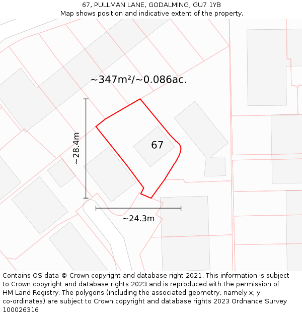 67, PULLMAN LANE, GODALMING, GU7 1YB: Plot and title map