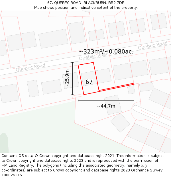 67, QUEBEC ROAD, BLACKBURN, BB2 7DE: Plot and title map