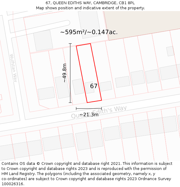 67, QUEEN EDITHS WAY, CAMBRIDGE, CB1 8PL: Plot and title map