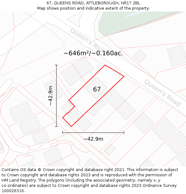 67, QUEENS ROAD, ATTLEBOROUGH, NR17 2BL: Plot and title map