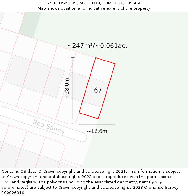 67, REDSANDS, AUGHTON, ORMSKIRK, L39 4SG: Plot and title map