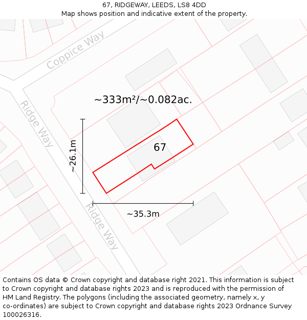 67, RIDGEWAY, LEEDS, LS8 4DD: Plot and title map