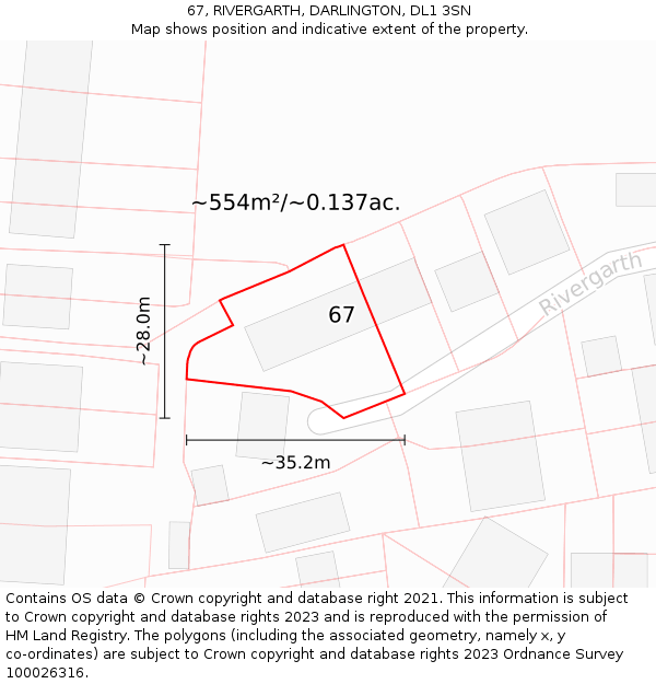 67, RIVERGARTH, DARLINGTON, DL1 3SN: Plot and title map