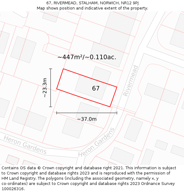 67, RIVERMEAD, STALHAM, NORWICH, NR12 9PJ: Plot and title map