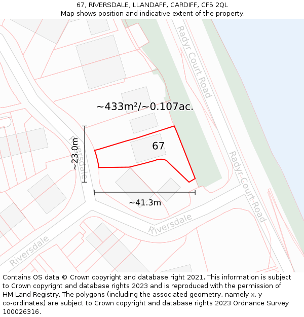 67, RIVERSDALE, LLANDAFF, CARDIFF, CF5 2QL: Plot and title map