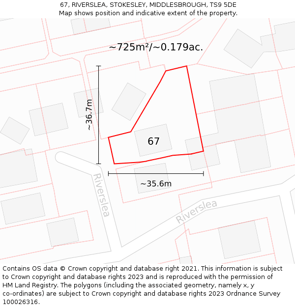67, RIVERSLEA, STOKESLEY, MIDDLESBROUGH, TS9 5DE: Plot and title map