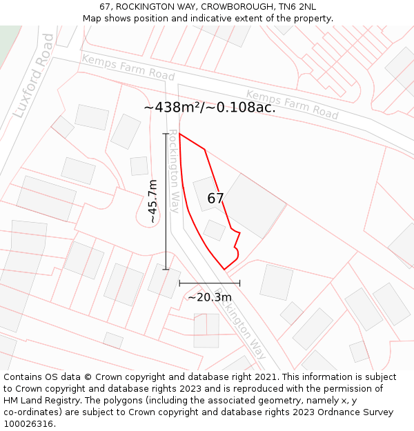 67, ROCKINGTON WAY, CROWBOROUGH, TN6 2NL: Plot and title map