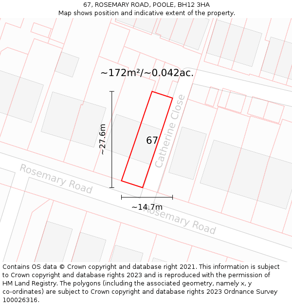 67, ROSEMARY ROAD, POOLE, BH12 3HA: Plot and title map